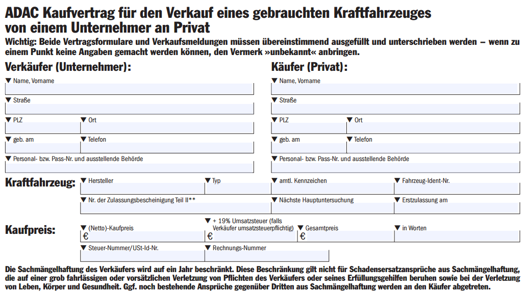 Adac Vollmacht Kfz Ausland Vorlage Adac Kaufvertrag F R Den